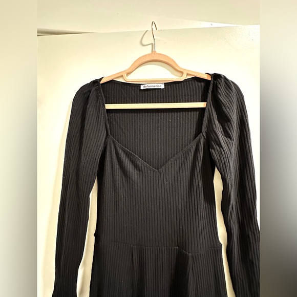 Reformation Banks Black Knit Ribbed Long Sleeve Midi Dress Size M - Picture 6 of 11